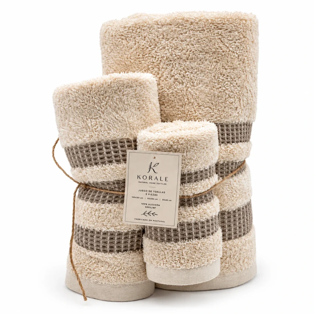 Juego de toallas KORALE Beige 100% algodón – 3 piezas