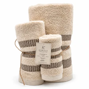 Juego de toallas KORALE Beige 100% algodón – 3 piezas
