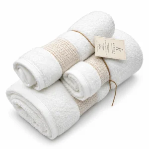 Juego de toallas KORALE Blanco 100% algodón – 3 piezas