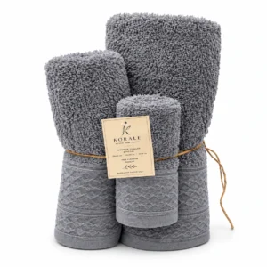 Juego de toallas KORALE Gris 100% algodón – 3 piezas