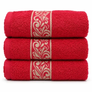 Pack 3 Toallas de Lavabo Laurel Rojo 50x100 cm – 100% Algodón