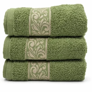 Pack 3 Toallas de Lavabo Laurel Verde 50x100 cm – 100% Algodón